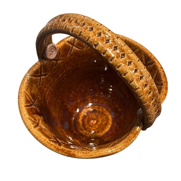 Annapolis Pottery Basket Form Vase Dish Button Detail Signed - Picture 4 of 14